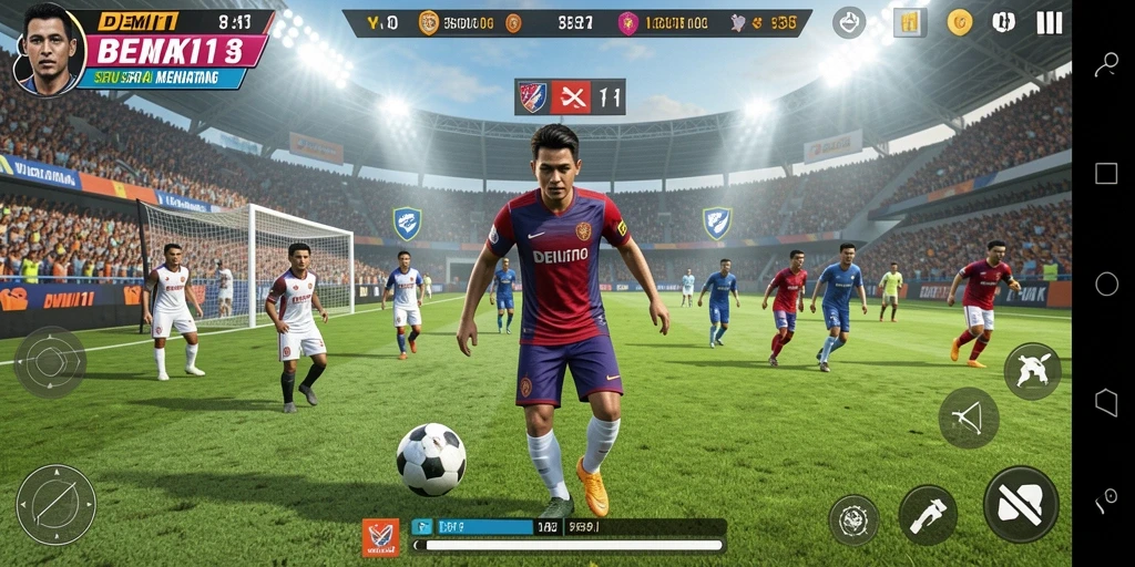 Tampilan gameplay menarik dari DEMI11 dengan pemain sepak bola terbaik.