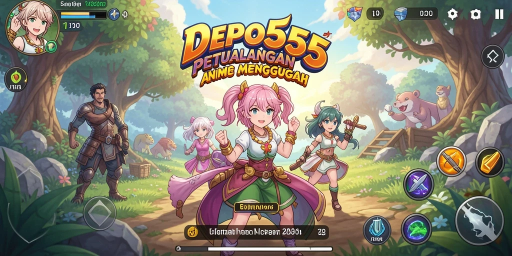 Tampilan gameplay DEPO555 dengan karakter anime yang dinamis.