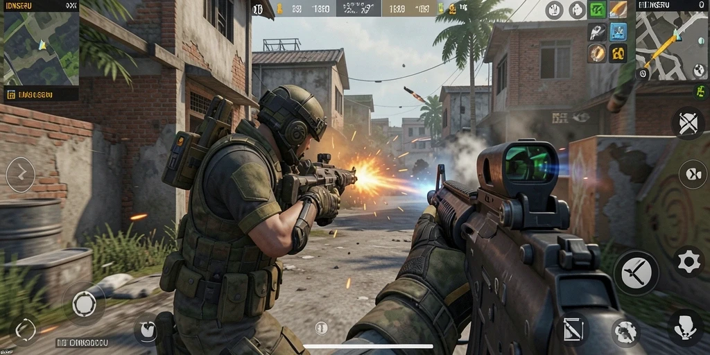 Tampilan gameplay intens dalam IDNSERU dengan aksi tembak-menembak.