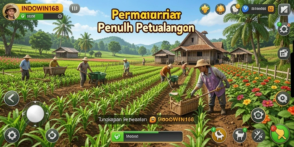 Tampilan gameplay seru dalam INDOWIN168 dengan aktivitas bertani.