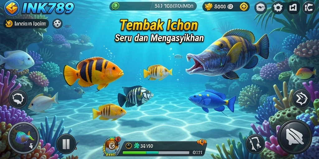 Screenshot gameplay INK789 menampilkan aksi menembak ikan yang mendebarkan.