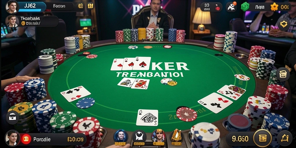 Screenshot JJ62 menampilkan keseruan bermain Poker dengan teman.