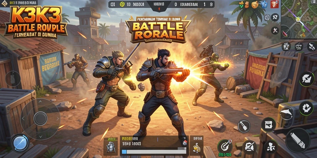 Tampilan gameplay menegangkan dalam K3K3 saat bertarung di arena.