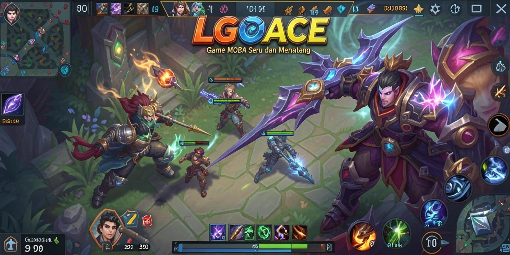 Screenshot gameplay LGOACE menampilkan aksi pertarungan pemain di arena MOBA.