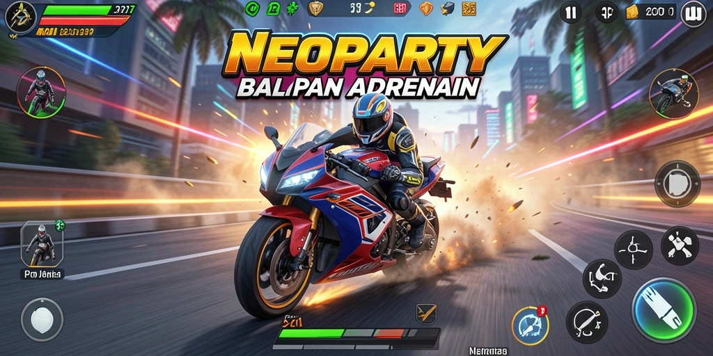 Gameplay seru dalam balapan motor yang mendebarkan.
