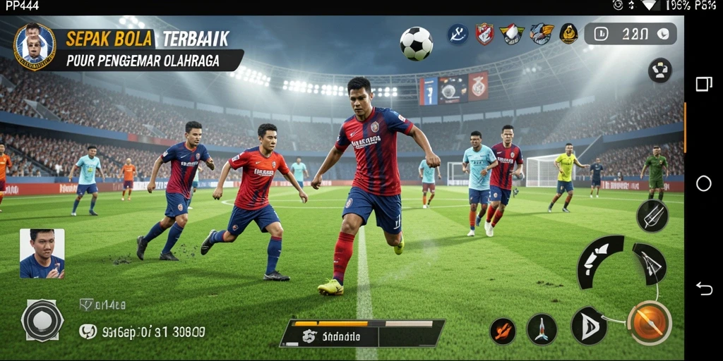 Screenshot utama PP444 menampilkan aksi permainan sepak bola yang seru.