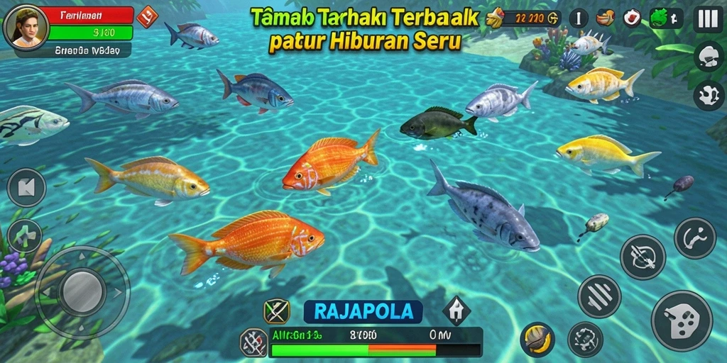 Gameplay seru RAJAPOLA dengan aksi menembak ikan yang menyenangkan.