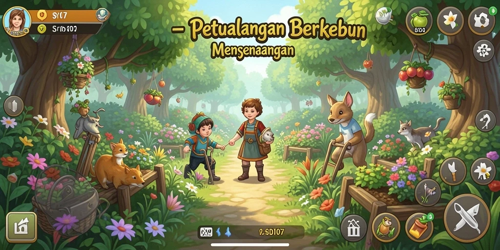 Tampilan menarik gameplay SD107 saat berkebun dan merawat hewan.