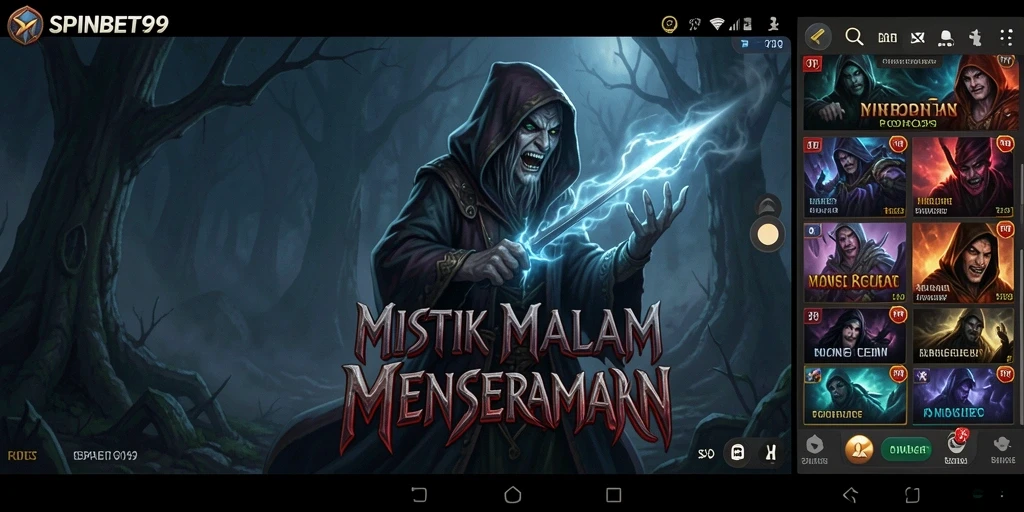 Gameplay menyeramkan SPINBET99 dengan suasana gelap.