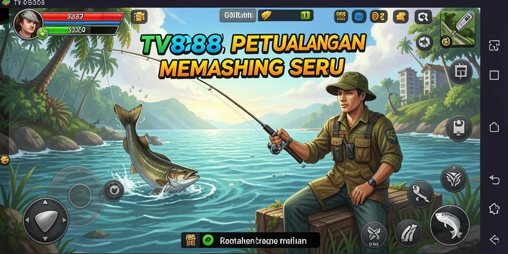 Screenshot TV888 menampilkan aksi seru memancing di lautan.