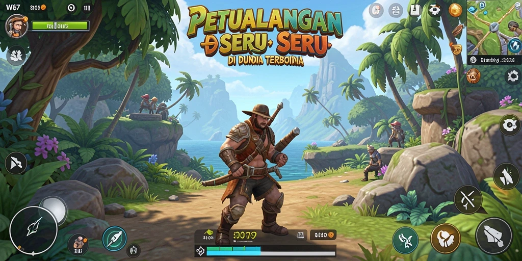 Gameplay W67 menampilkan petualangan di dunia terbuka yang luas.
